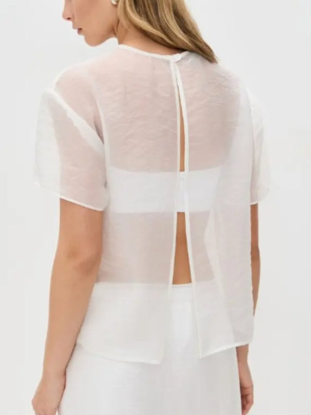 SIMONETT Sheer Organza Short Sleeve Blouse